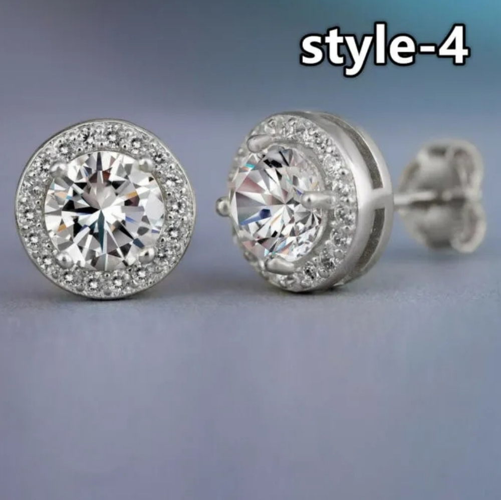 New Women’s 925 Silver Luxury Stud Round Diamond Earrings